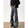 Jeans largos casuales rectos holgados de trabajo de moda para hombre, estilo retro americano transfronterizo, con múltiples bolsillos y pliegues, color gris oscuro