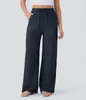 Calça Casual de Linho Wide-Leg com Cordão na Cintura e Bolsos Laterais Amazon 2025, Calça de Praia Wide-Leg Fluida com Cintura Elástica