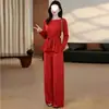 2026 Europa Sudeste Asiático Transfronteiriço Novo Cor Sólida Manga Longa Amarrar Top Cintura Alta Moda Casual Conjunto Mulheres Atacado