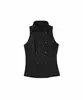 Chaleco corto minimalista sin mangas de doble botonadura con cuello alto ceñido a la cintura, combinado con un conjunto de falda corta ajustada estilo commuter