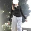 Camiseta Cinza de Gola V Slim Fit para Mulheres, Camisa Básica de Manga Longa 100% Algodão para Outono, Roupa Íntima Hot Girl Ajustada, Top Emagrecedor