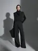 Chaleco de punto suelto adelgazante con cuello alto apilado estilo francés y pantalones rectos de pierna ancha para otoño-invierno, modelo nuevo de nicho 2026