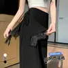 Pantalones de pierna ancha con empalme de encaje de dos piezas falsos para mujer, de verano, cintura alta, adelgazantes, de seda helada, casuales, de pierna recta