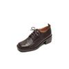 Sapatos Pequenos de Couro com Cadarço Trançado Estilo Britânico Pele de Cabra 2025 Outono Bico Quadrado Salto Médio Grosso Couro Genuíno Brogue Sola Macia Sapatos para Mulheres