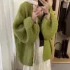 Outono e Inverno Novo Estilo Coreano Estilo Suave Ponto Abacaxi Suéter Macio, Cardigan de Tricô Versátil Soltinho Preguiçoso para Mulheres