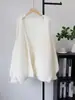 Nuevo cárdigan de punto con mangas de farol de longitud media, suelto, casual, suave, estilo gentil, abrigo suéter para mujer, Otoño 2026
