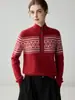 Novo suéter feminino de cashmere puro para outono e inverno, padrão Fair Isle, gola alta fina espessa, camada interna quente, suéter de tricô