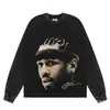 Divertido Independiente Divertido Dibujo Animado Cabeza Grande Cara Gris Cara Grande Tinta Blanca Impresión Digital Directa Camiseta de Manga Larga Top