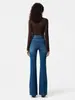 Jeans feminino índigo estilo vintage/stretch em 4 direções, micro-flare, cintura alta, levanta bumbum, caimento justo, modelo novo para início de outono 26, afina a silhueta