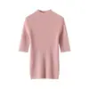 Venta al por mayor de fábrica Hilo Consinee Elegante 100% Cachemira Pura Camiseta Interior de Punto de Manga Corta Rayada Lista para Usar de Primera Línea
