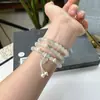 Nuevo Pulsera Apilada de Tres Capas Estilo Chino de Jade Tianshan con Mariposa de Calcedonia para Mujer, con un Estilo Fresco Único y Borlas, Adecuado para el Uso Diario