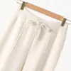 Calças de Lã com Cintura Elástica Estilo Francês para Mulheres, Calças de Perna Larga 100% Lã Pura para Outono e Inverno, Toque de Luxo, Costura Central, Calças Longas Quentes
