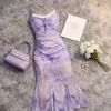 Vestido Largo de Verano de Alta Gama Sexy para Vacaciones en la Costa Playa Ajustado Cola de Pez Estilo Francés Morado Malla con Tirantes para Mujer