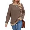 2025 Exportación Europea y Americana Ropa de Mujer Transfronteriza Popular de Amazon Top Suelto de Cuello Redondo Sudadera Acanalada de Manga Larga con Bloques de Color para Mujer