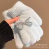 Luvas de Tricô de Pelúcia para Mulheres, Luvas de Inverno Fofas com Laço, Luvas Estudantis, Luvas Femininas com Dedos Anticongelantes para Ciclismo Quentes