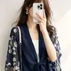 Estilo Japonês Verão 2026 Novo Top Estampado com Gola V e Laço Manga Meia-Manga Moda Blusa Floral