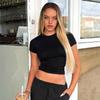 Novedad de Moda Transfronteriza Europea y Americana Primavera Verano 2025 Tops Ajustados de Manga Corta que Muestran el Ombligo para Mujer, Camisetas Deportivas Versátiles