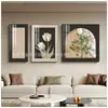 Fondo de Pared de Sofá de Sala de Estar Pintura Decorativa de Tres Piezas Estilo Moderno Simple Crema Mural Abstracto Fresco Simple Elegante Pintura de Pared