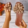 Sandálias Rasteirinhas Tridimensionais em Forma de Flor para Mulheres, Antiderrapantes, Couro Macio, para Uso Externo, Praia, Férias, Versáteis, Casuais, Slip-On