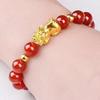 Pulsera Pixiu de Oro Arena Mantra de Seis Caracteres Atmósfera Oro Chapado Obsidiana para Hombre Pulsera de Cuentas de Buda al por Mayor