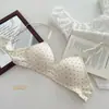 Ropa interior para niña de lunares suave, copas pequeñas con fruncido, sin varillas, soporte cómodo, fruncido lateral en el busto, sujetador con espalda hermosa anti-caída
