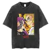 Camiseta Gráfica de Anime Harajuku para Hombre Estilo Callejero Retro Algodón Lavado Ácido Camiseta Oversize Manga Corta Holgada Top Camiseta Estilo Europeo y Americano