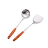Aço inoxidável 304 colher de cozinha pá utensílios de cozinha cabo de madeira espátula colher de casa pá para refogar colher de sopa Escorredor