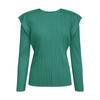 Blusa Plissada Básica Miyake Nova Coleção Primavera/Verão 2026 Estilo Coreano Slim Fit Gola Redonda Cor Sólida Manga Longa Camiseta Atacado
