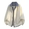 Chaqueta con cuello de camisa, chaqueta de dos piezas simulada, abrigo estilo americano para hombre, cárdigan moderno con botones para jóvenes y estudiantes, casual