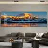 Pintura Decorativa para Sala de Estar con Fondo del Sol Dorado Brillando sobre las Montañas, Pintura Colgante de Pared de Fondo para Sofá Lujosa y Elegante, Paisaje para Oficina