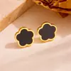 Juego de joyería de tres piezas de flor de cinco pétalos, aretes simples de flor de la suerte de acero inoxidable, pulsera, collar, accesorios, venta directa de fábrica