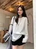 LA LIMON Camiseta de Manga Larga con Adorno de Encaje Otoño 2026 Limón Té Verde para Mujer Corte Holgado Cuello Redondo Estilo Relajado