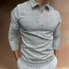 2023 Novo Outono Exportação Transfronteiriça Masculina Camisa Polo Casual com Zíper Manga Longa Cor Lisa Estampa 3D Camisa Paul