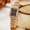 Reloj Cuadrado de Mujer de Venta Caliente Transfronterizo Incrustado con Diamantes, con Números Romanos Vintage, Reloj de Pulsera de Lujo de Cuarzo, Al Por Mayor en Stock