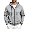 Moletom com Capuz e Zíper Masculino Europeu e Americano Transfronteiriço Solto de Peso Pesado com Plus Velvet Bolsos Múltiplos Jaqueta Casual Masculina Atacado