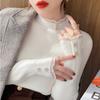 Camisa de cuello medio alto con botones para mujer, primavera y otoño 2023, nuevo abrigo de encaje de principios de otoño, suéter de punto ajustado