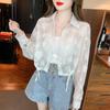 Camisa de gasa floral fresca y dulce, ropa de protección solar, cárdigan fino de manga larga de verano para mujer, chaqueta corta