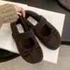 Primer Encuentro Temporada Zapatos Peludos para Mujer Ropa Exterior Otoño/Invierno 2026 Nuevos Zapatos Planos de Hada con Punta Redonda Lazo Versátil Calidez de Felpa Adicional