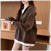 Tejido de mezcla de algodón/Costura de una sola pieza en el cuello trasero/Prensado en caliente generalPrimavera, Otoño, Invierno Hoodie Casual de Dos Piezas Falsas para Mujer