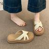 Falda cruzada de alta gama Sandalias de mujer de una línea con suela gruesa 2025 Verano Nuevo Playa Zapatillas de exterior para mujer