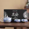 Juego de Té Kung Fu de Viaje Plateado Azul y Blanco, Una Tetera, Cuatro Tazas, Tetera, Taza de Té, Souvenir de Negocio de Cerámica Elegante
