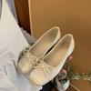Zapatos de Mujer Cuadrados Poco Profundos Estilo Francés con Aumento Interno de Altura, Nuevo Modelo Primavera/Verano 2026, Zapatos de Ballet Morados con Moño