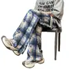 Pantalones Casuales de Cuadros Tie-Dye Estilo Retro Americano para Hombre de Pierna Ancha Pantalones Largos Rectos de Primavera y Verano para Pareja