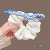 Scrunchie de Gatinha Estilo Coreano para Meninas de Faculdade, Rosa e Azul com Fita Kt, Acessório de Cabelo para Coque, Nuvem Fofa