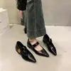 Zapatos Mary Jane Medievales de Punta Fina Otoño 2025 para Mujer con Tacón Grueso, Boca Baja, Zapatos de Suela Única, Tacón Medio, Zapatos Pequeños de Cuero, Zapatos Casuales Británicos