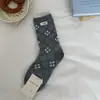 Calcetines Peiqiao Estilo Coreano con Lazo Floral de Media Pantorrilla Calcetines Cuadros Dulces y Femeninos con Volantes Calcetas Zhuji de Algodón Puro Sin Costuras Venta al por Mayor