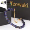 Pulsera de Moda para Viajes Transfronterizos Europea y Americana de Lapislázuli y Bronce con Cuentas Cuadradas y Cadena Extensora Pulsera Unisex Venta al por Mayor