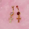 Piercing de Umbigo Argola Três Cores com Zircônia Incrustada de Cobre, Joia de Piercing de Umbigo Galvanizada em Ouro Real 18K
