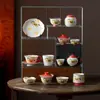 Colección de juego de té de cerámica pintado a mano con engobe: gaiwan, tetera, taza de maestro, taza de degustación, soporte para tetera, taza de café