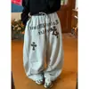 Comercio Transfronterizo Diseño Estilo Americano Retro Nuevo Pantalones Deportivos de Retazos con Patrón de Cruz para Mujer Nuevos Pantalones Anchos Sueltos con Estampado de Letras